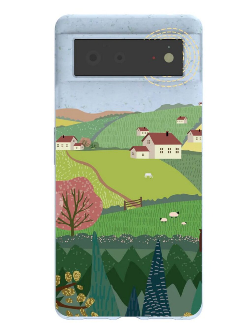 EUC Pela Phone Case Google Pixel 6 ("Powder Blue Sunny Countryside") Eco Green
